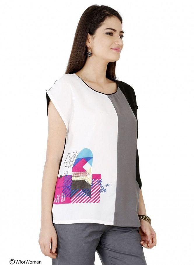 Multicoloured Printed Short Sleeve Top - wforwoman