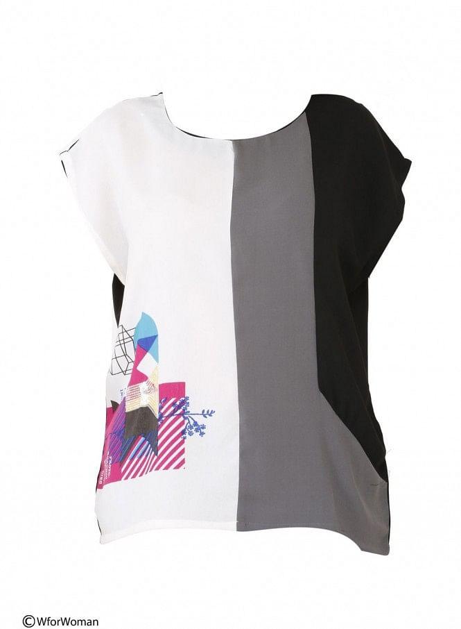 Multicoloured Printed Short Sleeve Top - wforwoman