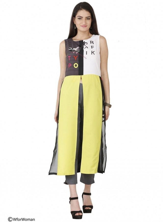 Multicoloured Printed Sleeveless kurta - wforwoman