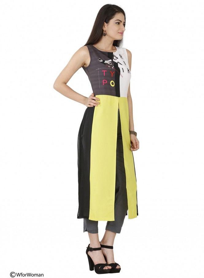 Multicoloured Printed Sleeveless kurta - wforwoman