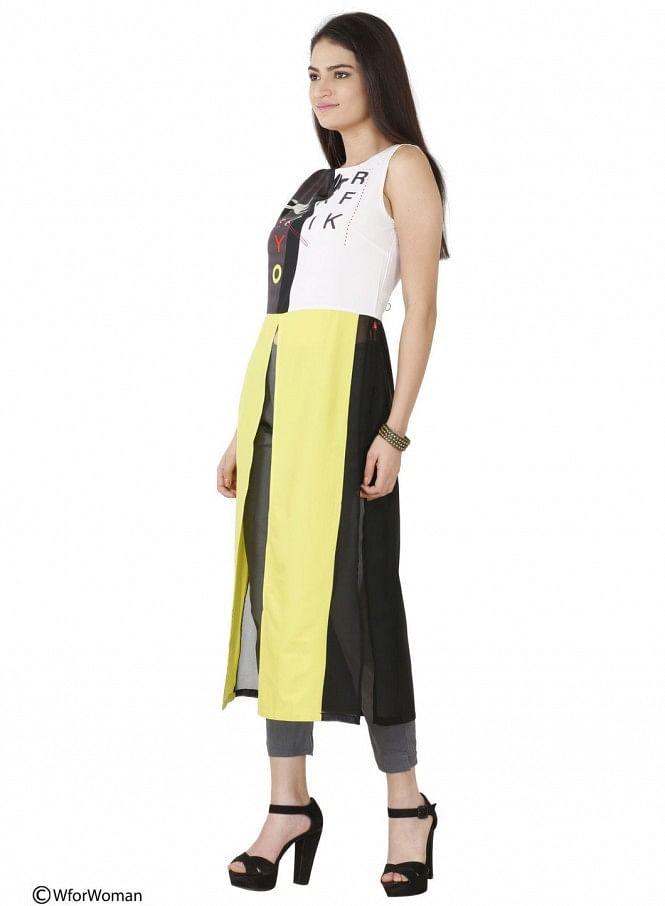 Multicoloured Printed Sleeveless kurta - wforwoman