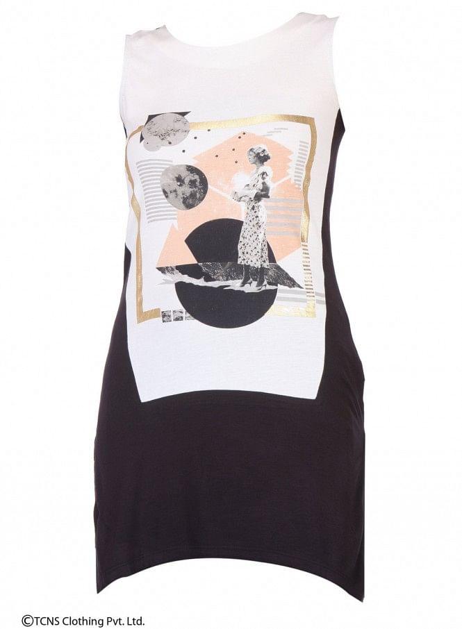 White Printed Sleeveless Top - wforwoman