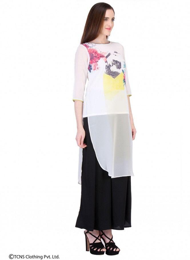 White Printed 3/4 Sleeve kurta - wforwoman