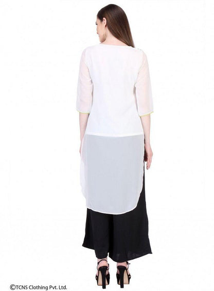 White Printed 3/4 Sleeve kurta - wforwoman