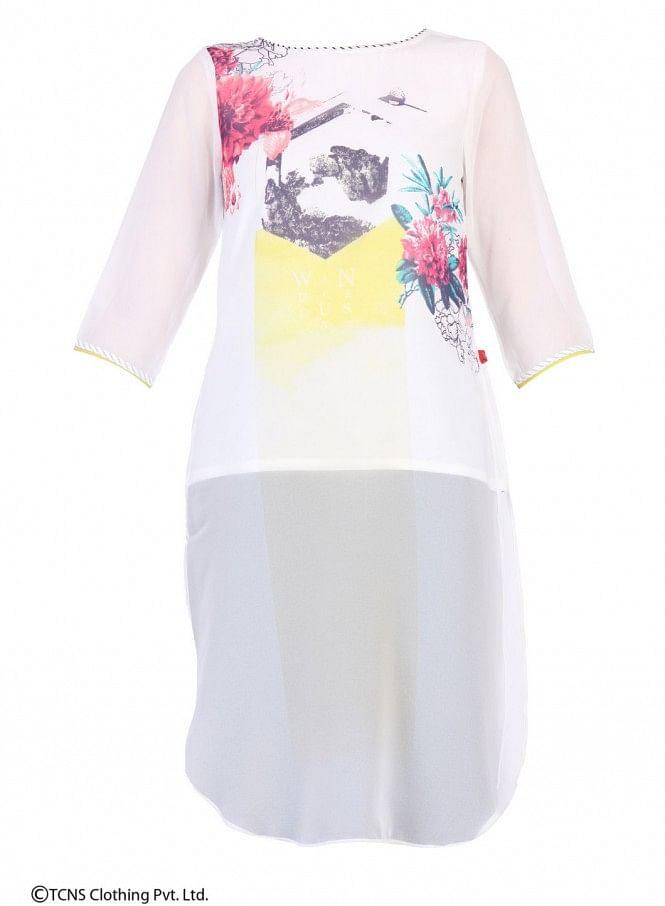 White Printed 3/4 Sleeve kurta - wforwoman