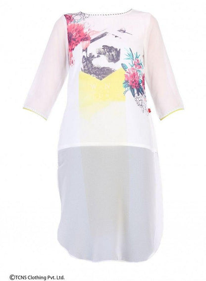 White Printed 3/4 Sleeve kurta - wforwoman