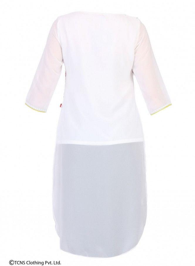 White Printed 3/4 Sleeve kurta - wforwoman