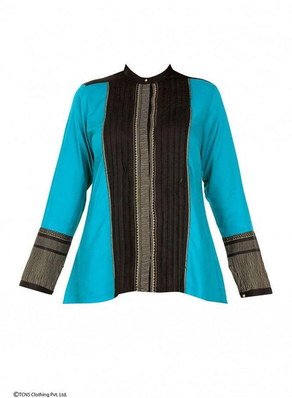 Blue Printed Full Sleeve Top - wforwoman