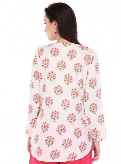 White Printed Full Sleeve Top - wforwoman