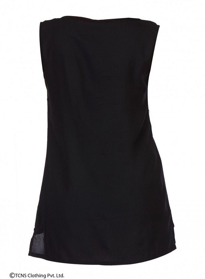 Black Printed Sleeveless Top - wforwoman