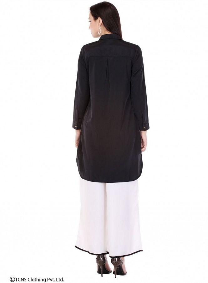 Black Full Sleeve High-Low Top - wforwoman