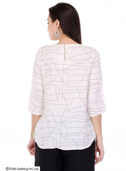 White Printed 3/4 Sleeve Top - wforwoman