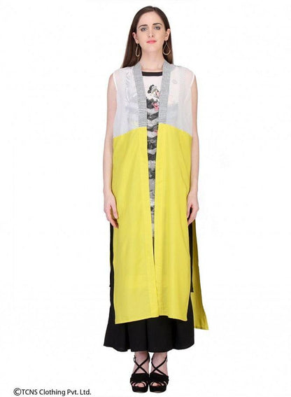 Yellow Printed Sleeveless Gillet - wforwoman