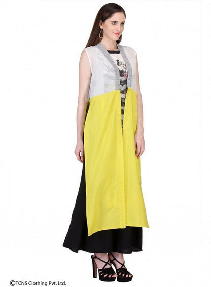 Yellow Printed Sleeveless Gillet - wforwoman