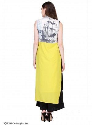 Yellow Printed Sleeveless Gillet - wforwoman