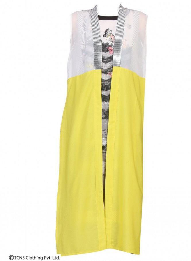 Yellow Printed Sleeveless Gillet - wforwoman