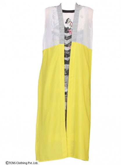 Yellow Printed Sleeveless Gillet - wforwoman