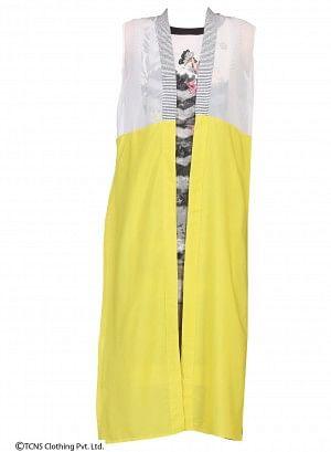 Yellow Printed Sleeveless Gillet - wforwoman