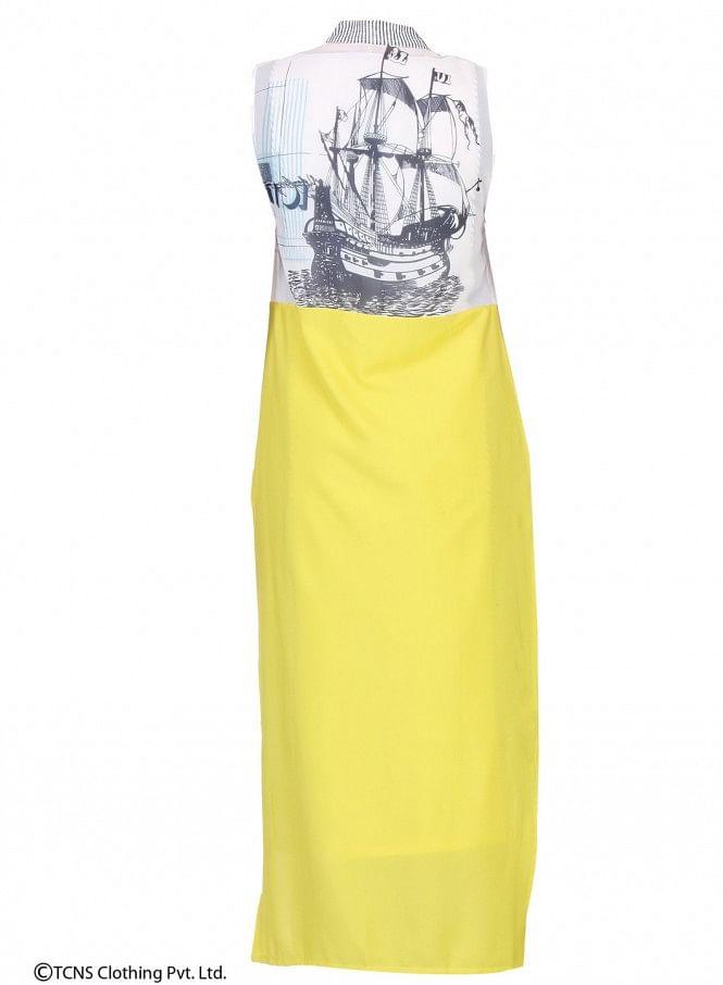 Yellow Printed Sleeveless Gillet - wforwoman