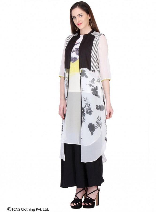 White Printed Sleeveless Gillet - wforwoman