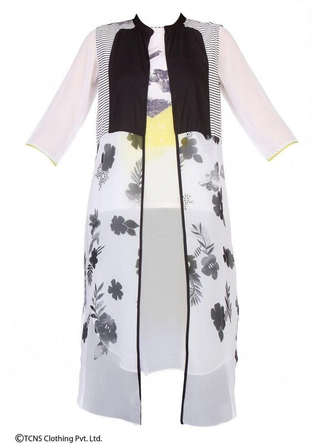 White Printed Sleeveless Gillet - wforwoman