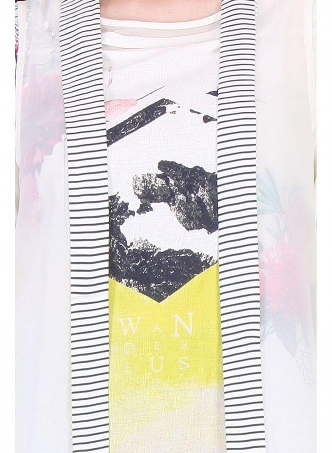 White Printed Sleeveless Gillet - wforwoman