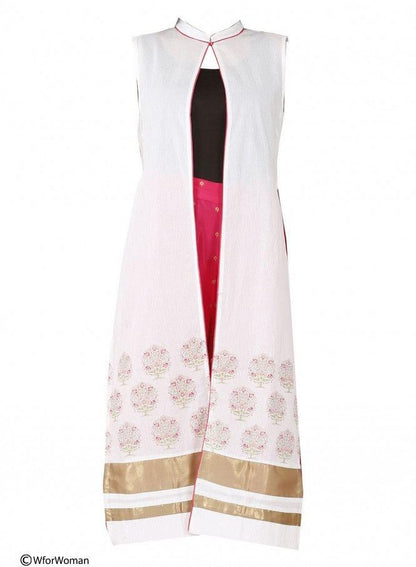 White Printed Sleeveless Gillet - wforwoman