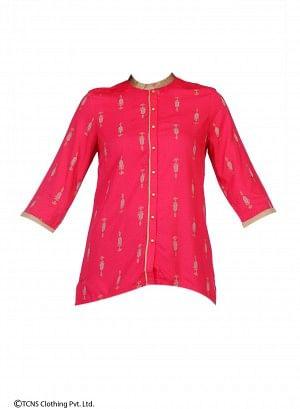 Pink Printed 3/4 Sleeve Top - wforwoman