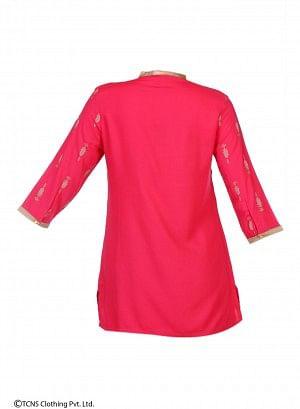 Pink Printed 3/4 Sleeve Top - wforwoman