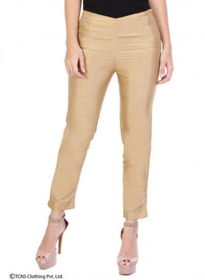 Gold-Toned Ankle-Length Trousers - wforwoman