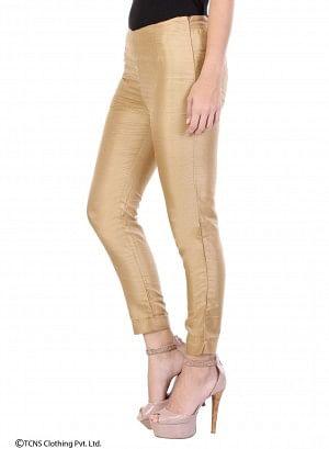 Gold-Toned Ankle-Length Trousers - wforwoman