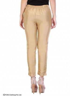 Gold-Toned Ankle-Length Trousers - wforwoman