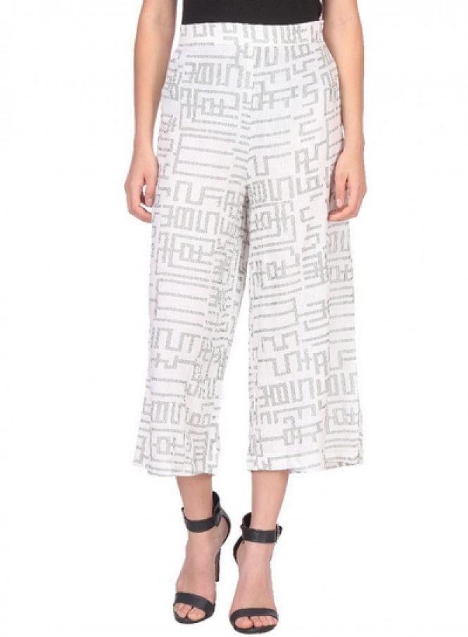 White Printed Crop Pants - wforwoman