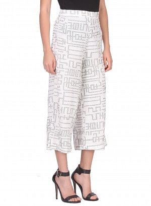 White Printed Crop Pants - wforwoman