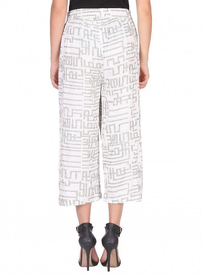 White Printed Crop Pants - wforwoman