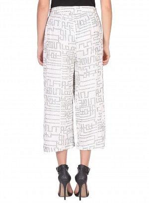 White Printed Crop Pants - wforwoman