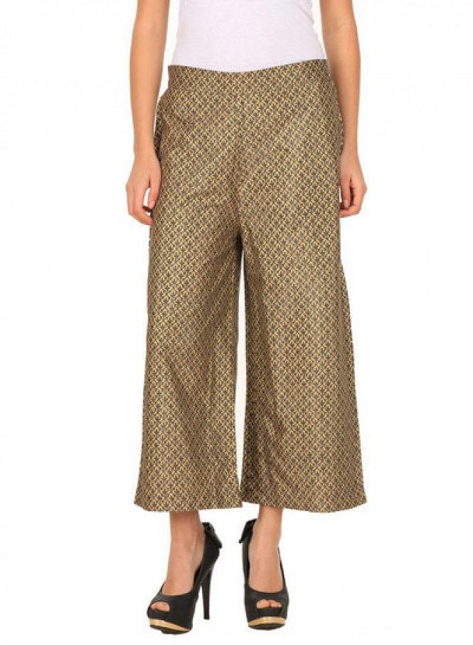 Gold-Toned Printed Crop Pants - wforwoman