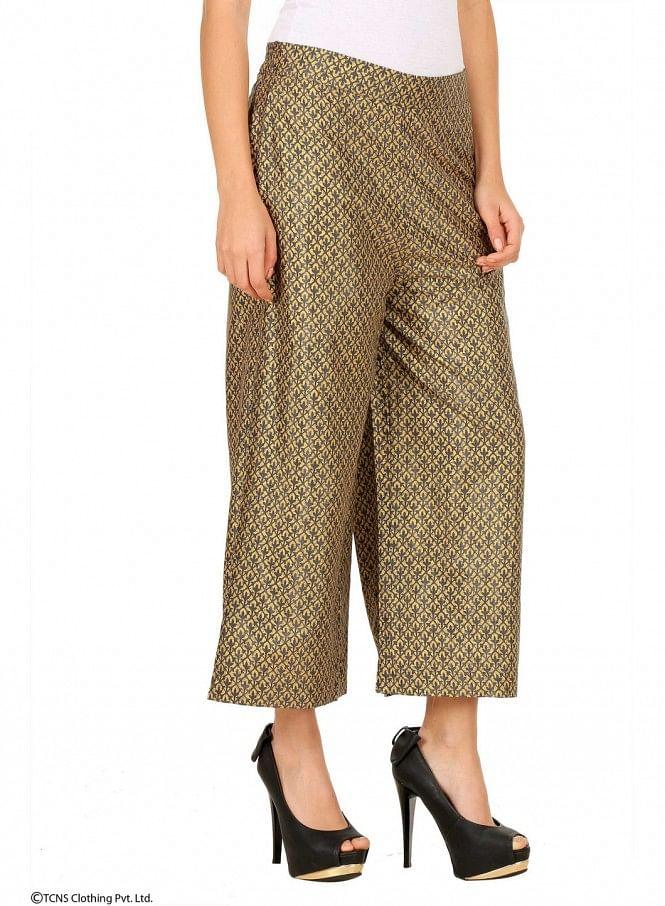 Gold-Toned Printed Crop Pants - wforwoman