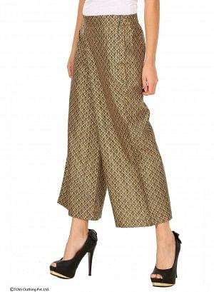 Gold-Toned Printed Crop Pants - wforwoman