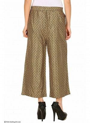 Gold-Toned Printed Crop Pants - wforwoman