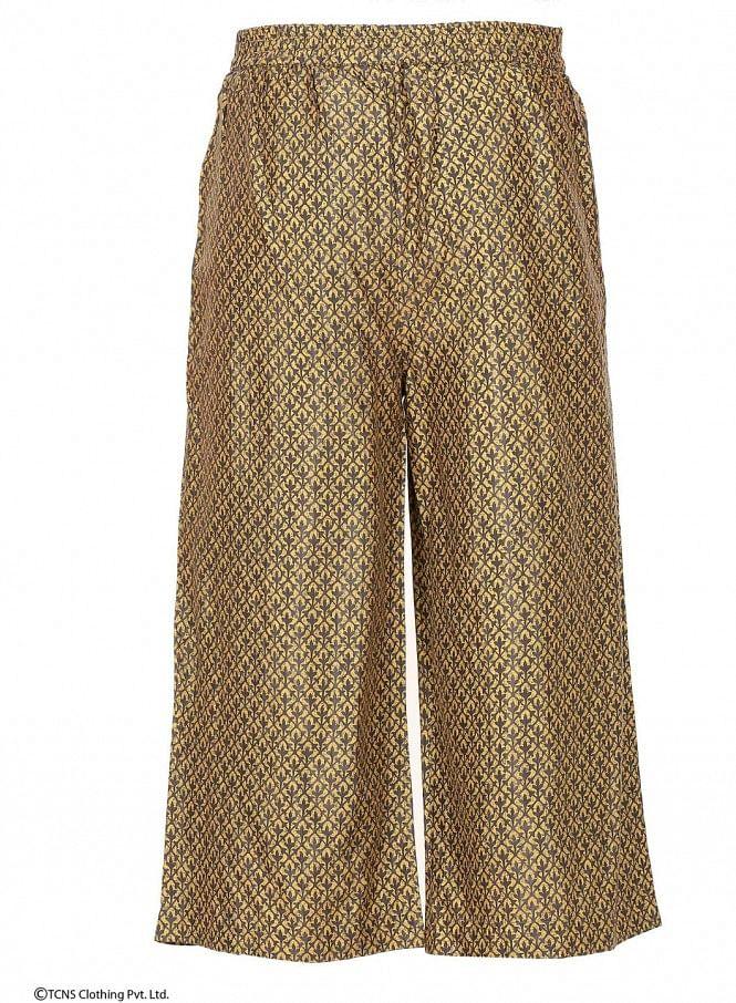 Gold-Toned Printed Crop Pants - wforwoman