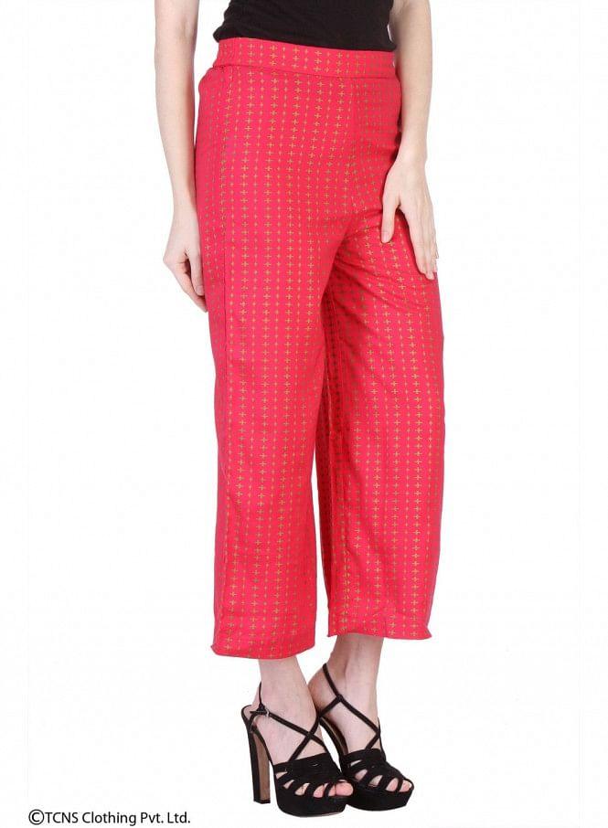 Pink Printed Ankle-Length Pants - wforwoman