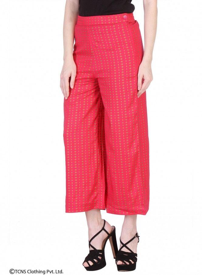 Pink Printed Ankle-Length Pants - wforwoman