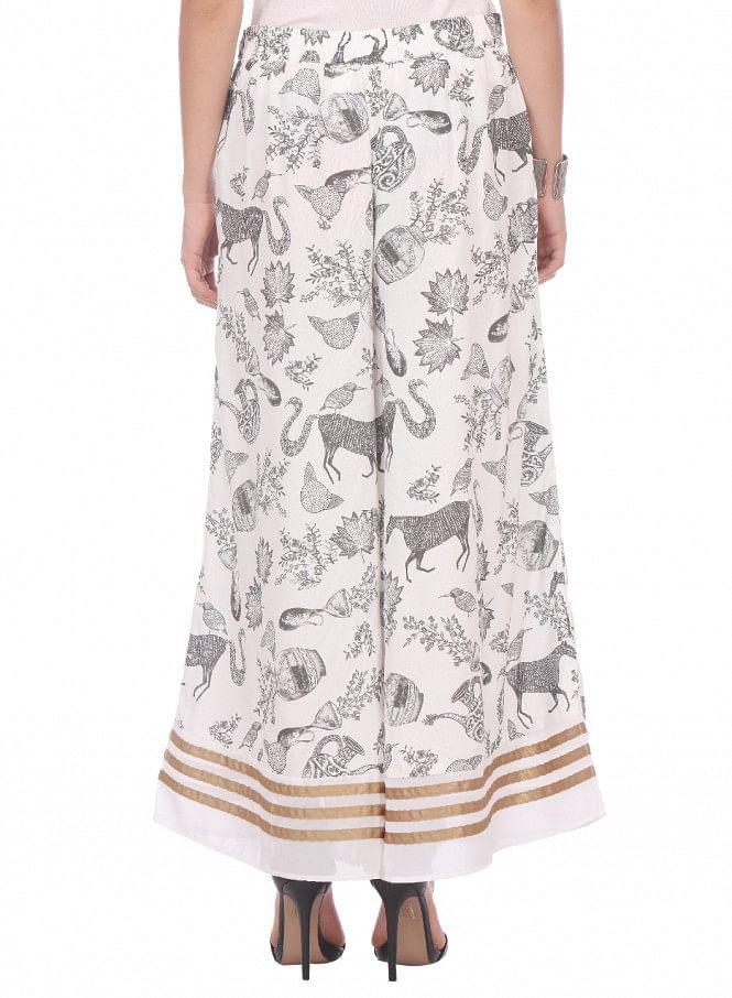 White Printed Parallel Pants - wforwoman