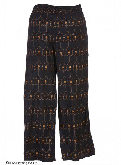 Black Printed Cropped Pants - wforwoman