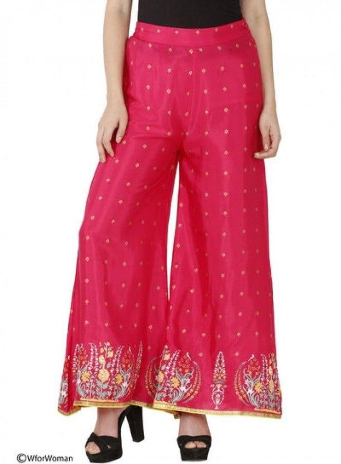 Pink Printed Palazzos - wforwoman