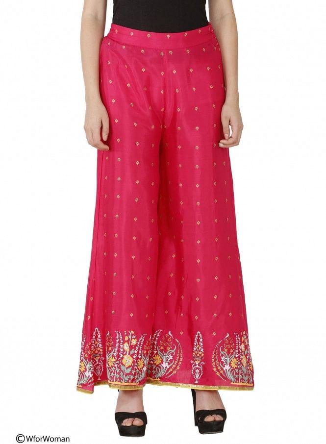 Pink Printed Palazzos - wforwoman