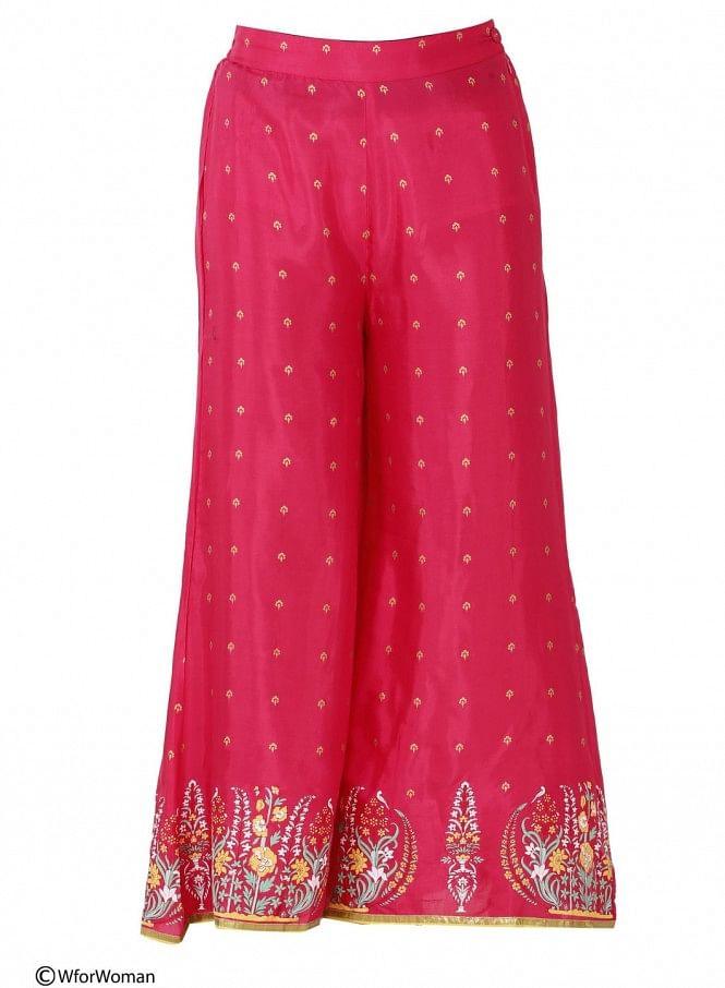 Pink Printed Palazzos - wforwoman