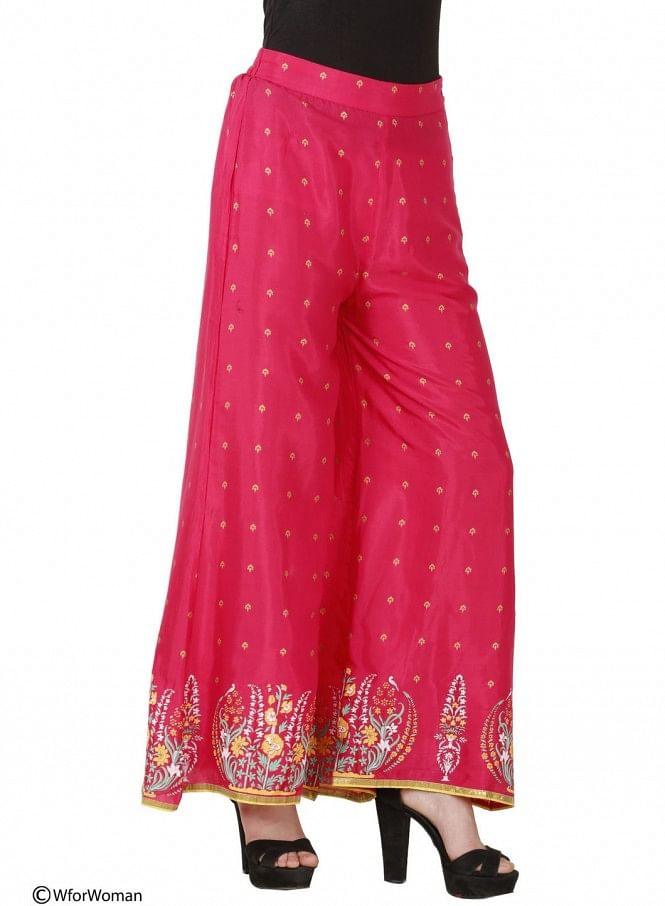 Pink Printed Palazzos - wforwoman