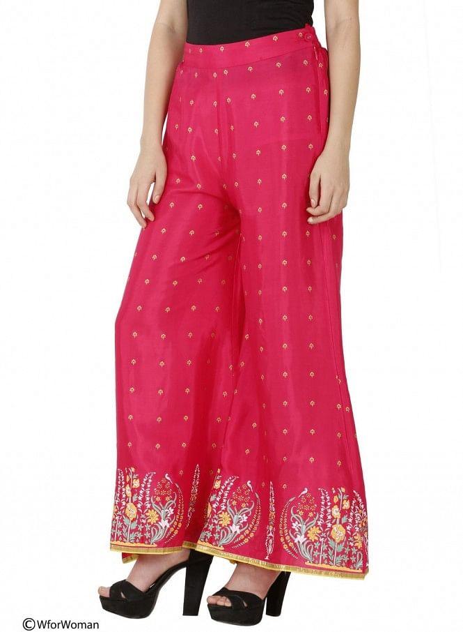 Pink Printed Palazzos - wforwoman